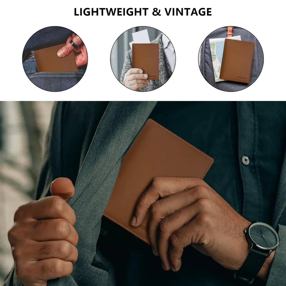 BAPHITY Unisex Leather RFID Blocking Passport Organizer Wallet | Red Brown - view 5