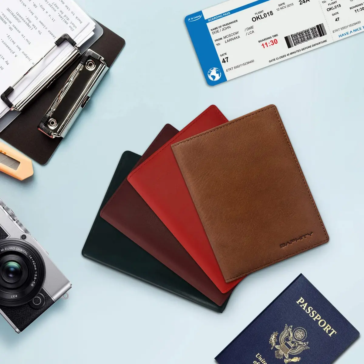 BAPHITY Unisex Leather RFID Blocking Passport Organizer Wallet | Red Brown - view 6
