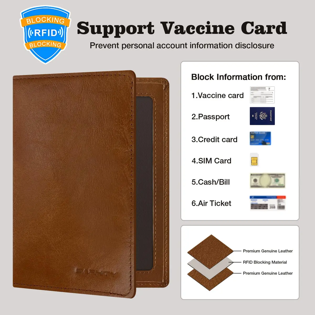 BAPHITY Unisex Leather RFID Blocking Passport Organizer Wallet | Red Brown - view 4
