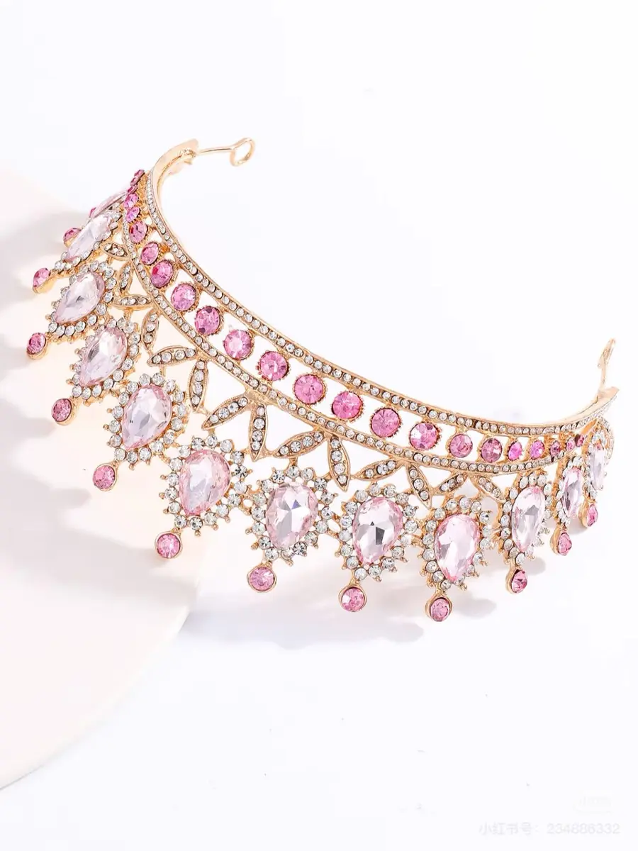 YADIRF Queen Crown Princess Tiara Pink Rhinestone Headband | Elegant Bridal & Prom Accessory - view 9