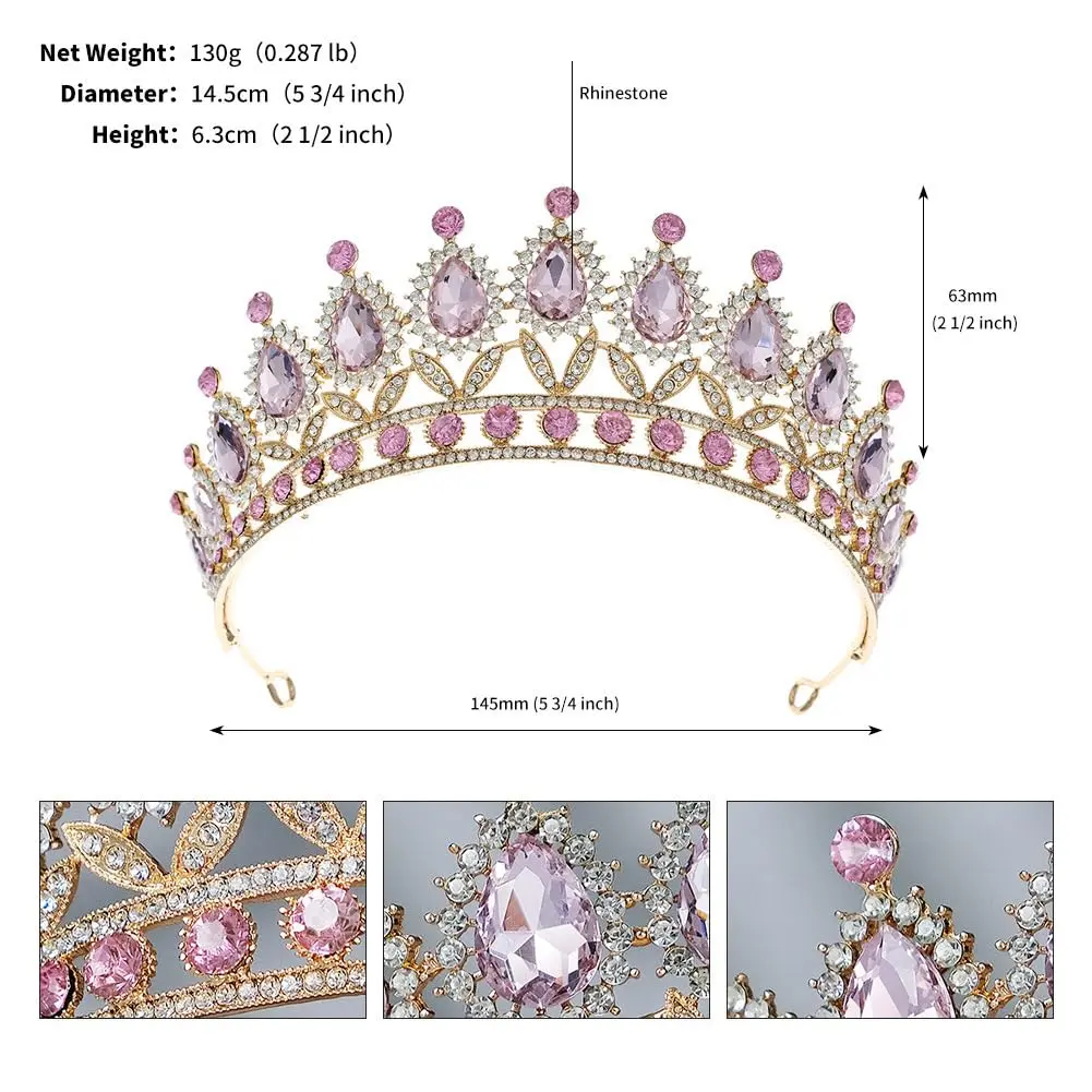 YADIRF Queen Crown Princess Tiara Pink Rhinestone Headband | Elegant Bridal & Prom Accessory - view 10