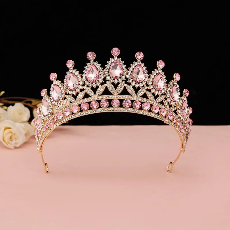YADIRF Queen Crown Princess Tiara Pink Rhinestone Headband | Elegant Bridal & Prom Accessory - view 2