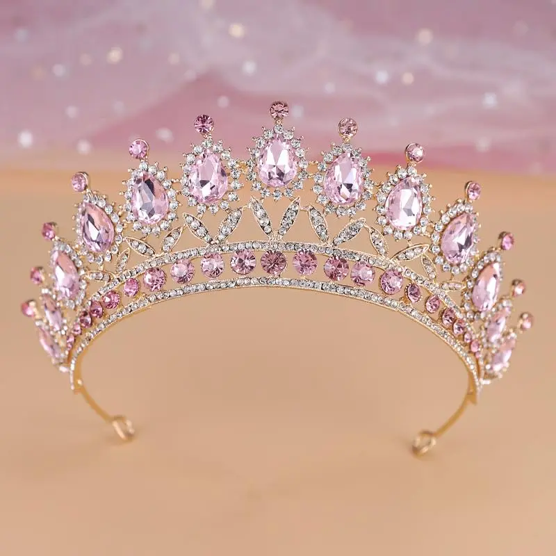 YADIRF Queen Crown Princess Tiara Pink Rhinestone Headband | Elegant Bridal & Prom Accessory - view 5
