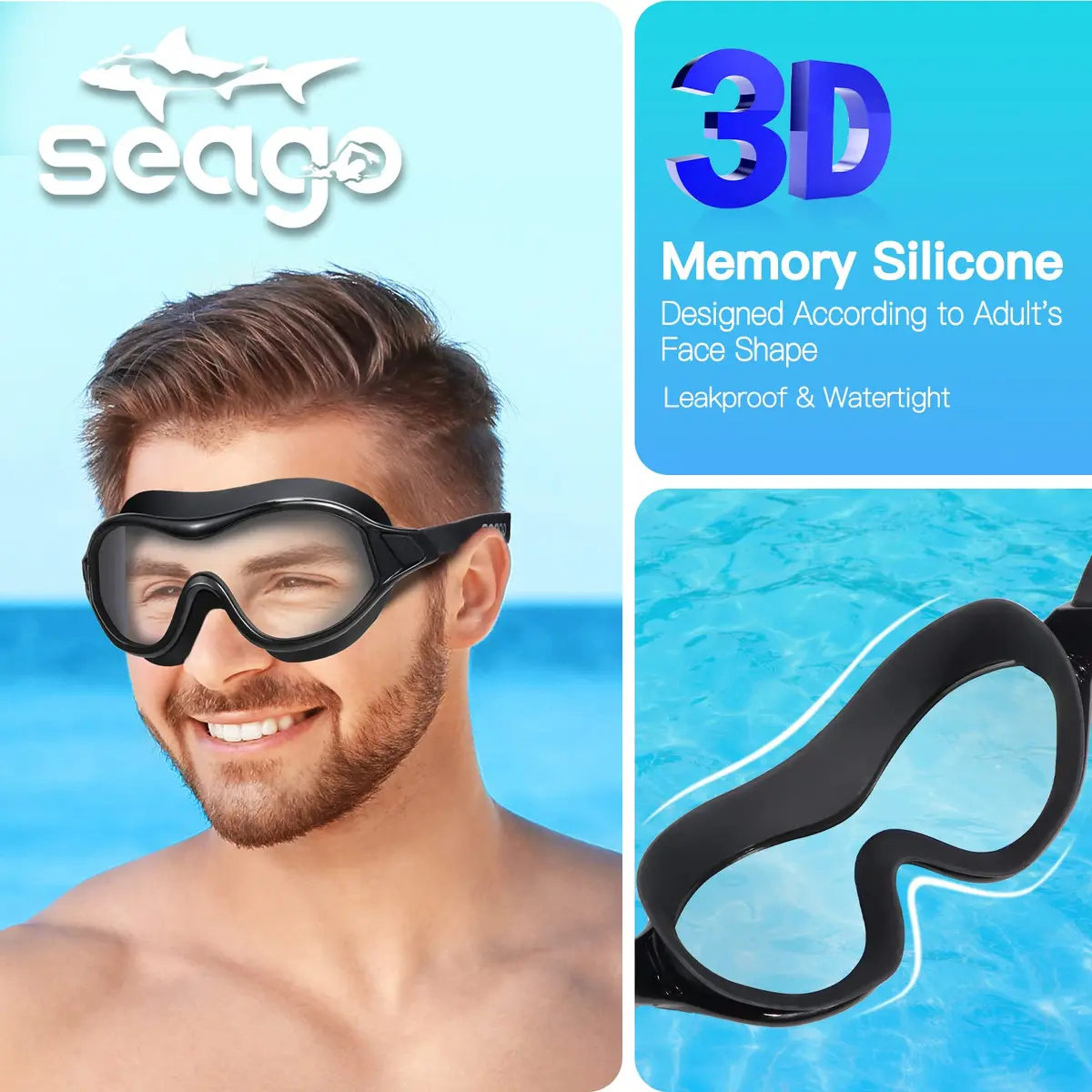 Seago Swim Goggles No Leaking Anti-Fog Swimming Goggles for Adults & Youth | 180° Clear Vision, UV Protection, Waterproof - view 3