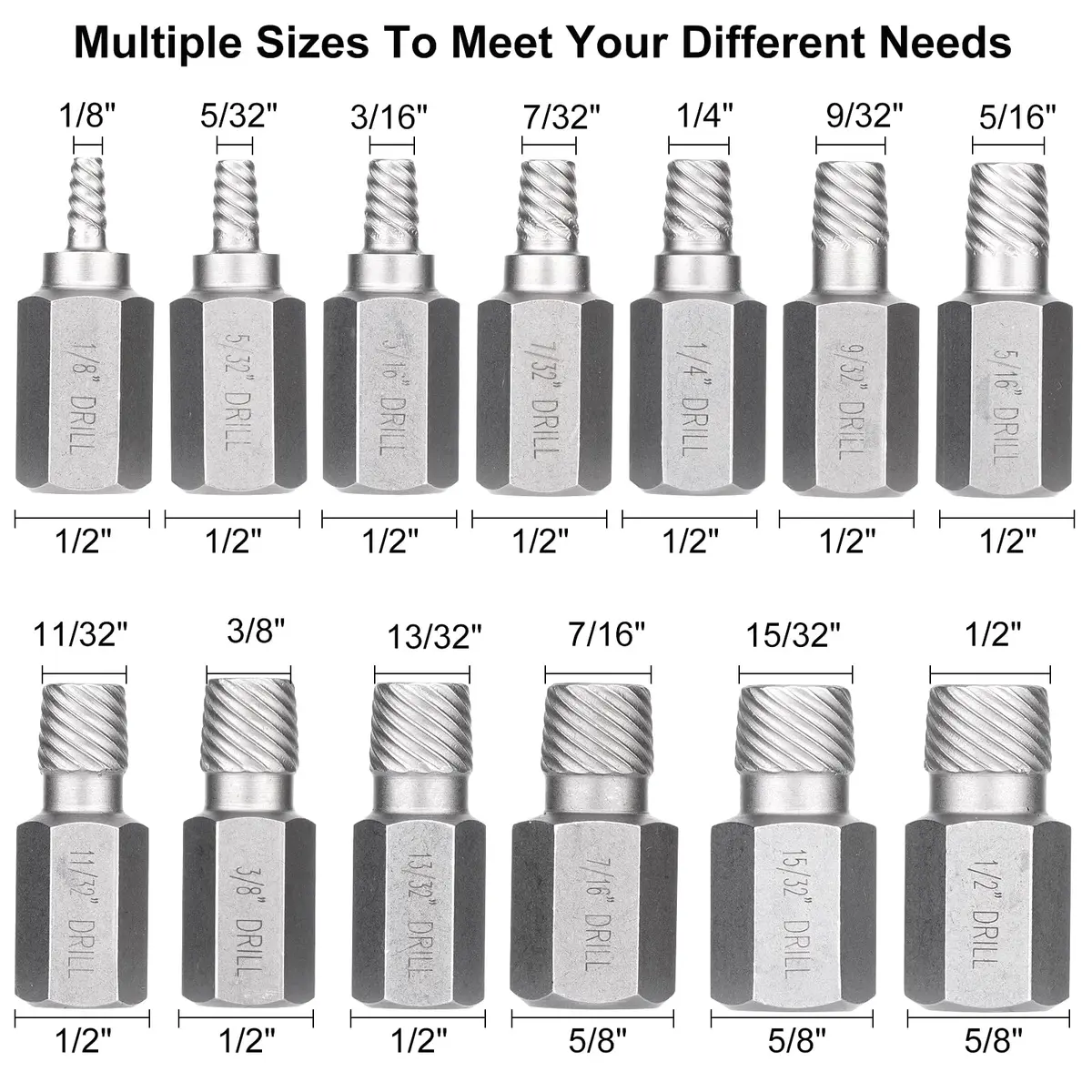 XEWEA 13Pcs Screw Extractor Set Chrome Molybdenum Steel | Multi-Size Bolt Remover for Rusted & Stripped Bolts - view 2