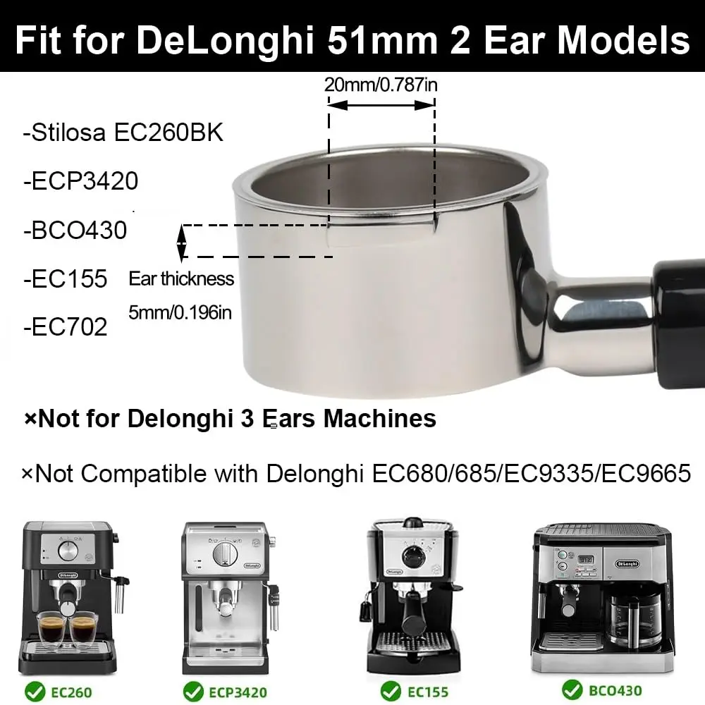 CAPFEI 51mm Bottomless Portafilter 2 Ears for Delonghi ECP3420/BCO430/EC260 | Coffee Filter Accessory - view 3