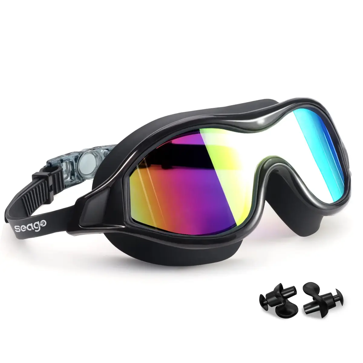 Seago Anti-Fog UV Protection Swim Goggles for Adults & Youth | Mirrored Aqua (1 Pair) - main product image