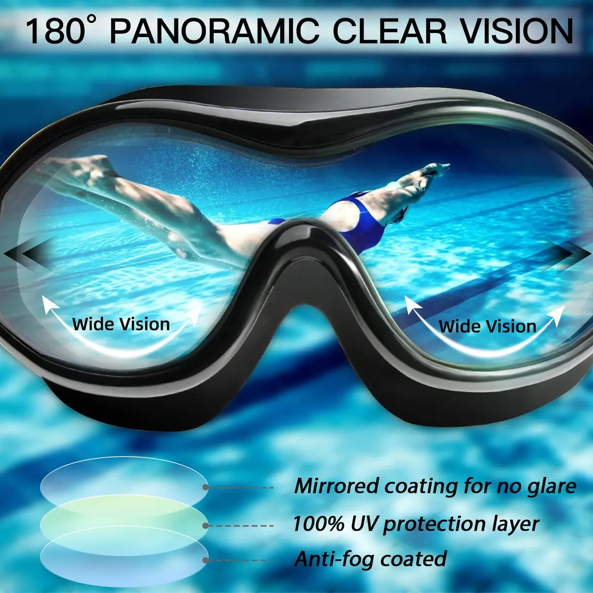 Seago Anti-Fog UV Protection Swim Goggles for Adults & Youth | Mirrored Aqua (1 Pair) - view 5