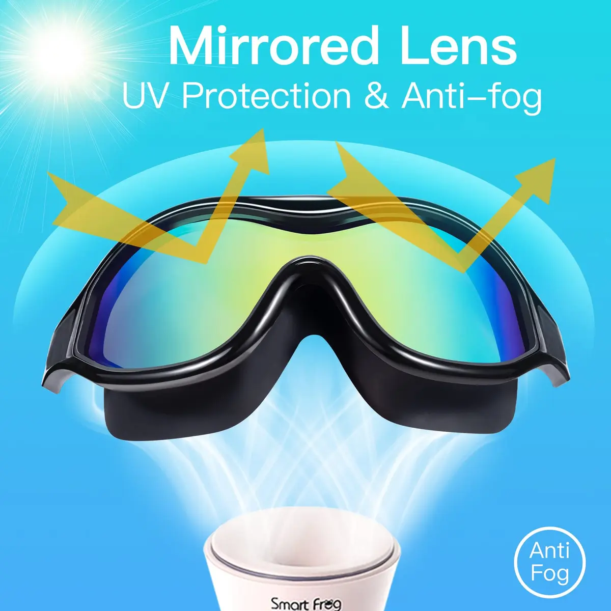 Seago Anti-Fog UV Protection Swim Goggles for Adults & Youth | Mirrored Aqua (1 Pair) - view 6