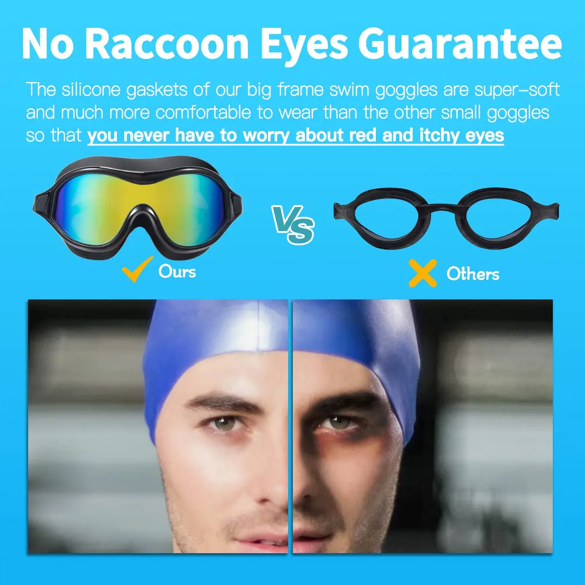 Seago Anti-Fog UV Protection Swim Goggles for Adults & Youth | Mirrored Aqua (1 Pair) - view 2