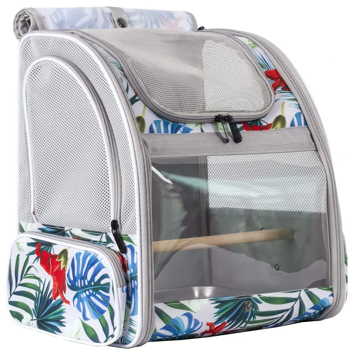 ORIZZP Bird Travel Carrier Backpack with Wooden Perch & Shade Cover | Multi-Colored, Small to Medium Bag for Parrots & Conures - main product image