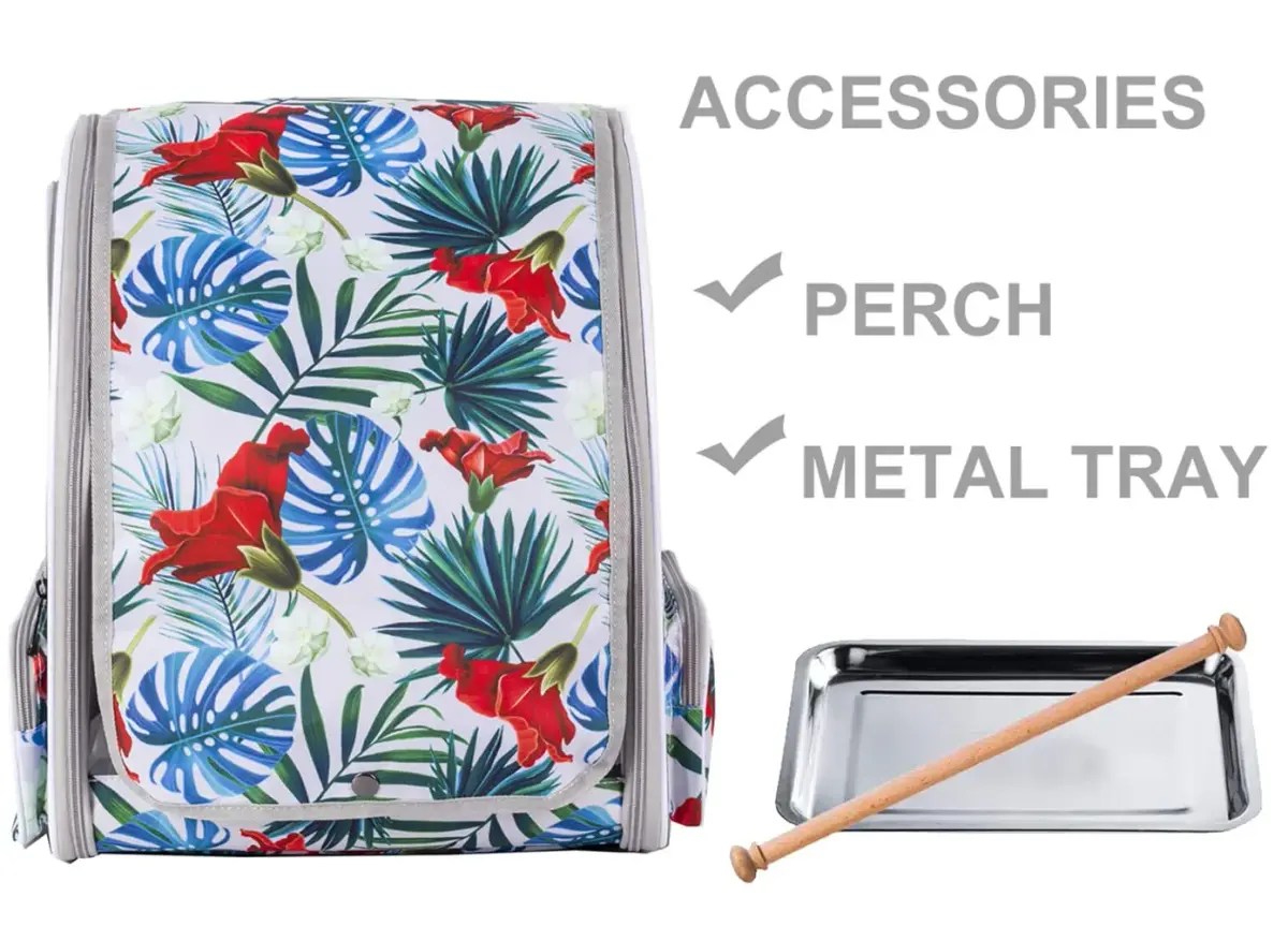 ORIZZP Bird Travel Carrier Backpack with Wooden Perch & Shade Cover | Multi-Colored, Small to Medium Bag for Parrots & Conures - view 3