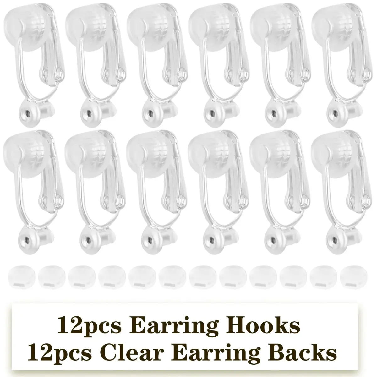 Aylifu Silver Clip-On Earring Converters with Comfort Pads, 12 Pairs (18.7mm x 10mm) | For Non-Pierced Ears - view 2