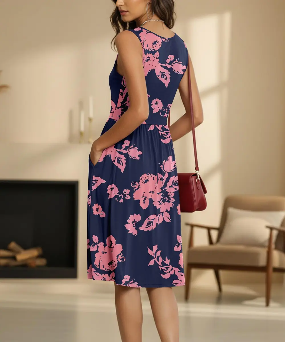 NILOUFO Sleeveless Dress for Women Summer Knee Length Sundress with Pockets | Flowy Casual Style in Rayon (95%) + Spandex (5%) - view 4