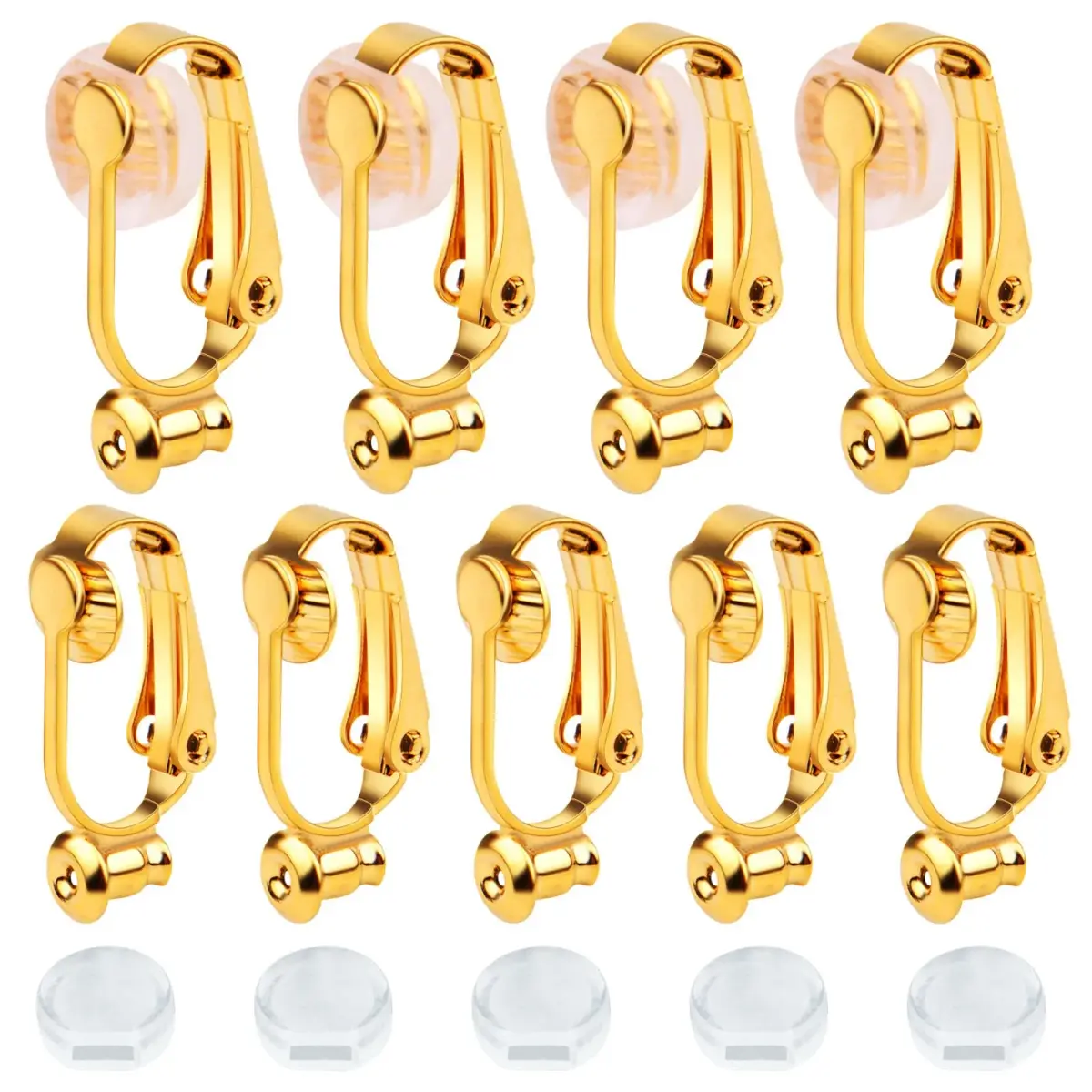 Aylifu 12 Pairs Golden Clip-On Earring Converters Components with Comfort Pads | Hypoallergenic Brass Earring Clips for Non Pierced Ears - main product image