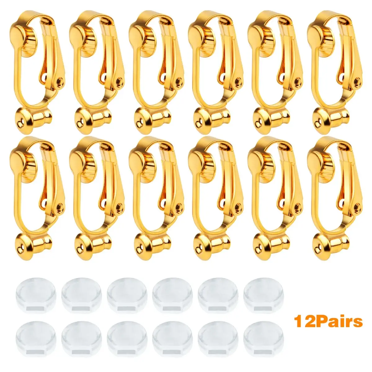 Aylifu 12 Pairs Golden Clip-On Earring Converters Components with Comfort Pads | Hypoallergenic Brass Earring Clips for Non Pierced Ears - view 2