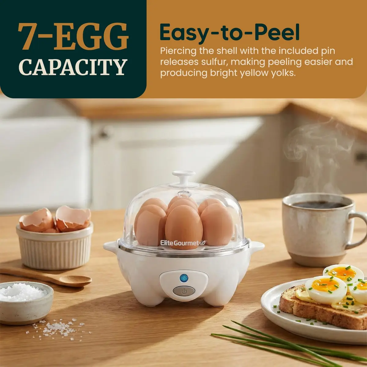 Elite Gourmet 7-Egg Rapid Egg Cooker | Auto Shut-Off, Poacher & Omelet Maker, 120V - view 2