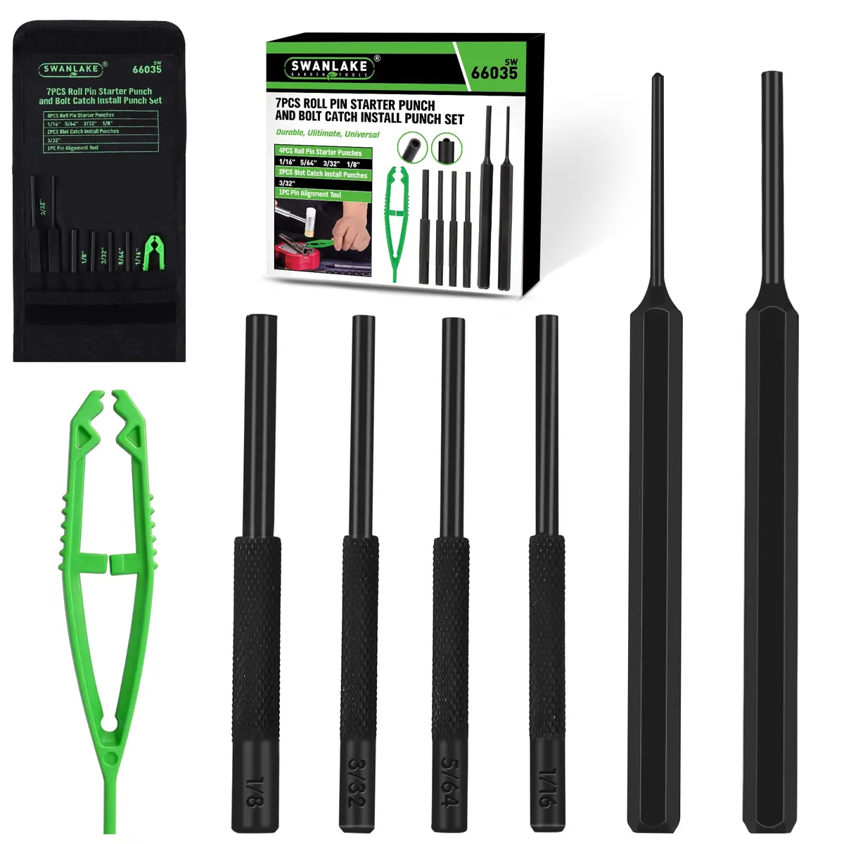 SWANLAKE GARDEN TOOLS 7-Piece Roll Pin Starter Punch and Install Punch Set 1.8mm (1/16") | Precision Assembly Tool - main product image