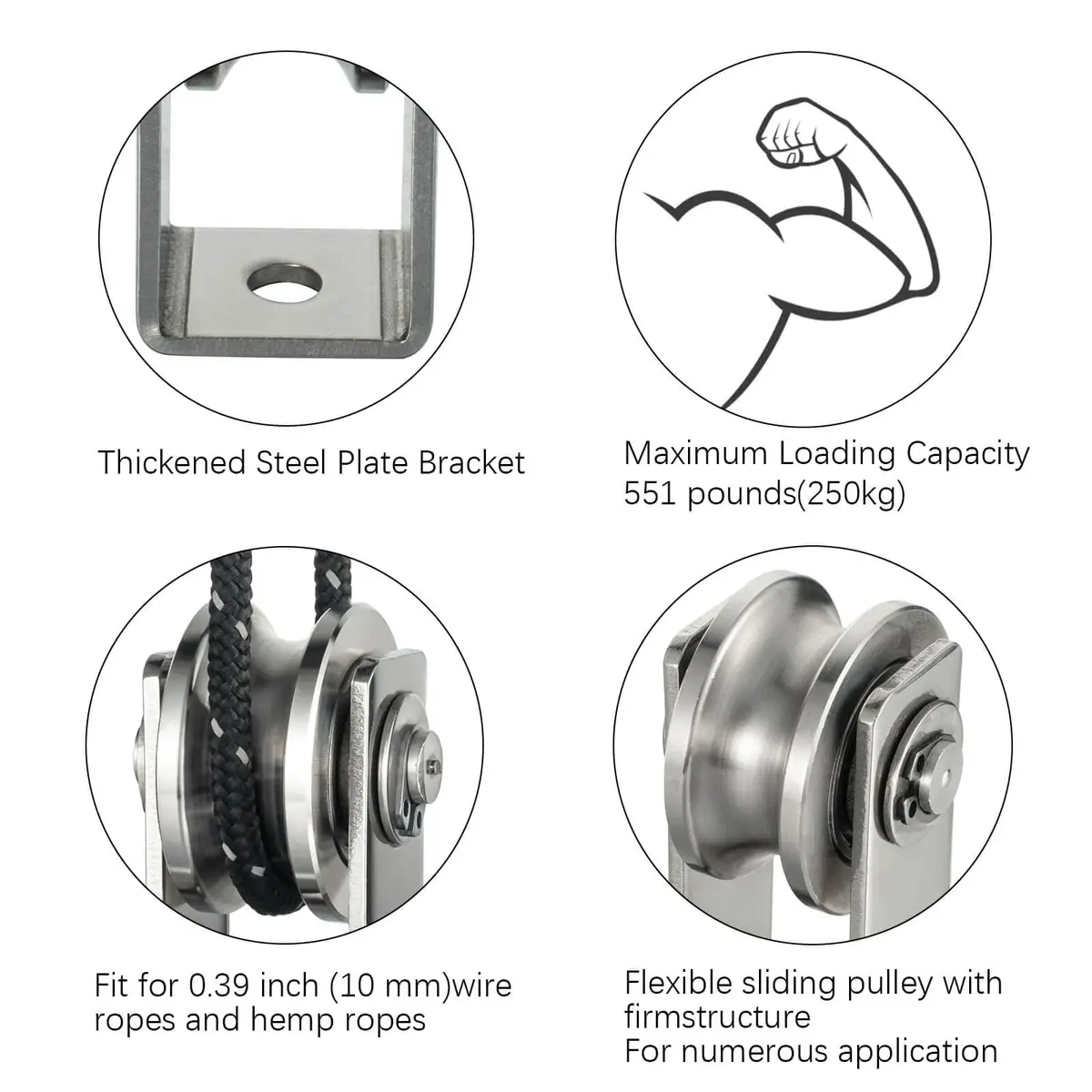 SHINICO Stainless Steel Cable Pulley Wheel with 2 Bearings, 10mm Rope Capacity | Smooth & Silent Operation - view 6