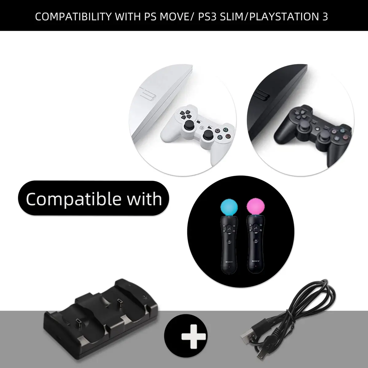 Xahpower Controller Charger Station for PS3 | Fast Dual Controller Charging Dock with LED Indicator - view 3