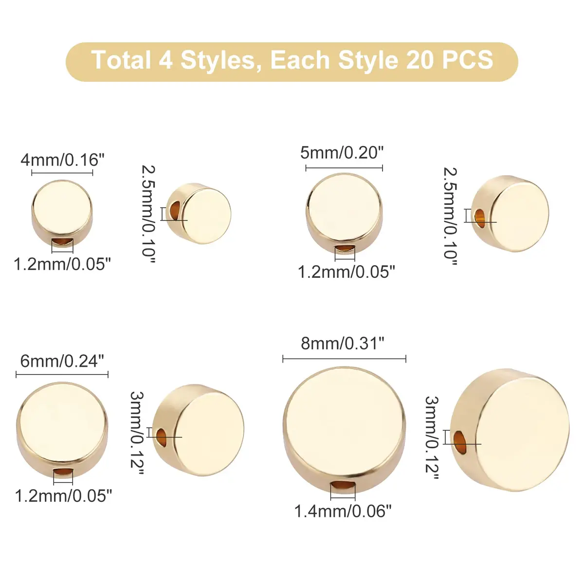 PH PandaHall 14K Gold Coin Beads 80pcs 4-8mm Flat Round Brass Spacer Beads | Authentic USA Import for Jewelry Making - view 4