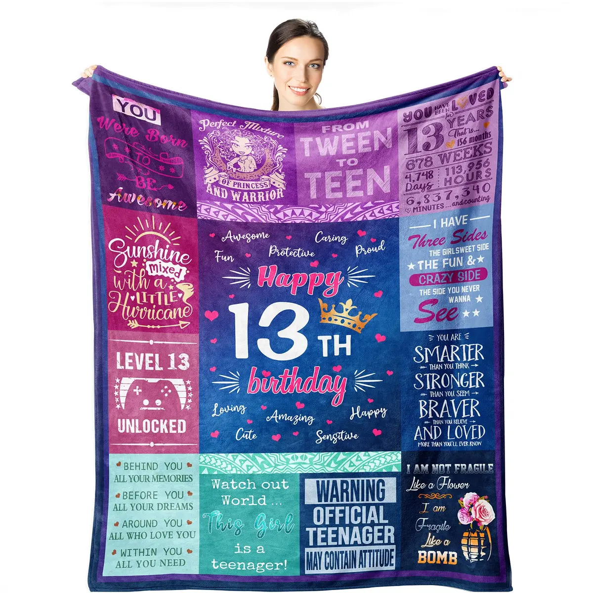 Wisegem 13th Birthday Gift Blanket 50" x 40" | Soft, Wrinkle-Resistant & Perfect for Girls - main product image
