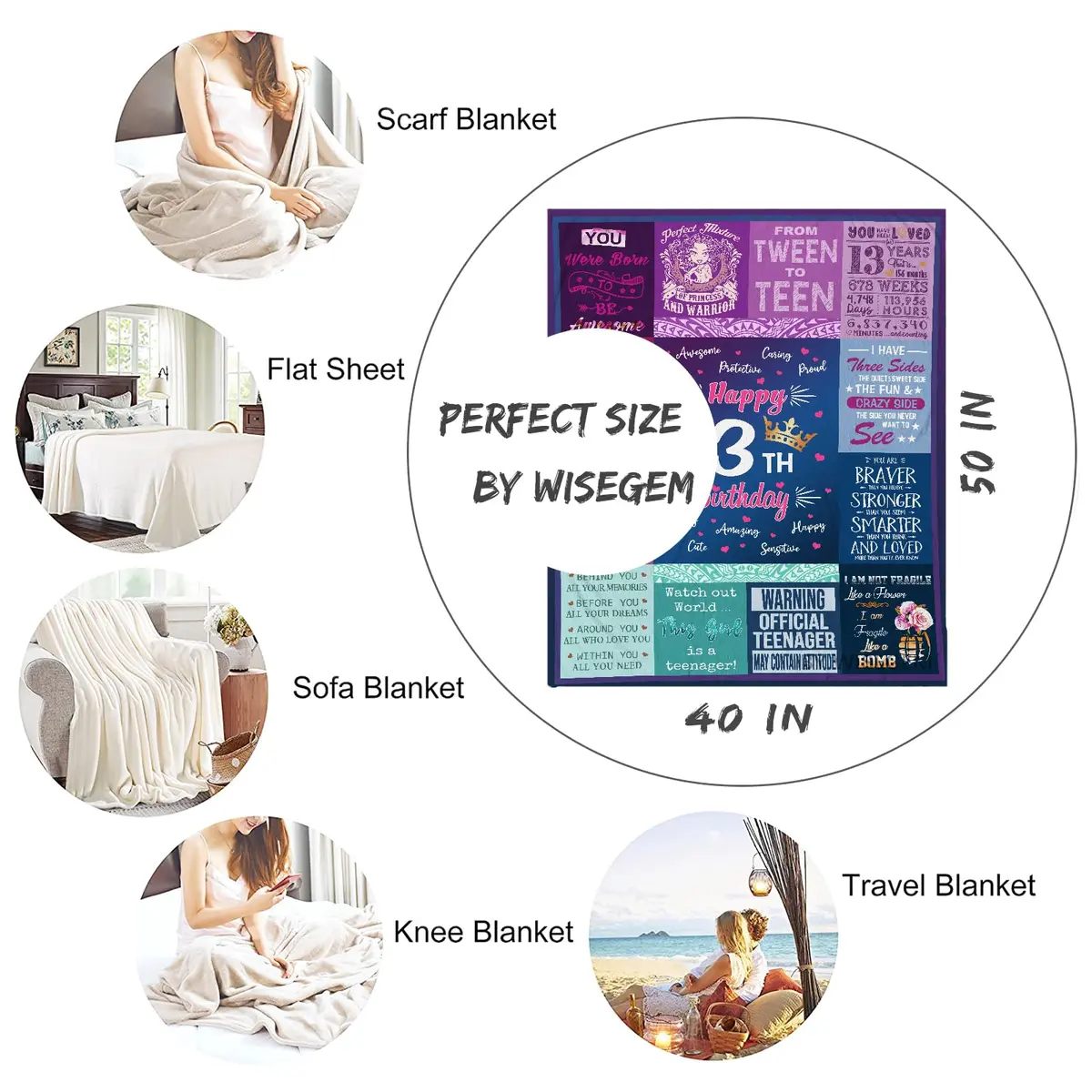 Wisegem 13th Birthday Gift Blanket 50" x 40" | Soft, Wrinkle-Resistant & Perfect for Girls - view 5