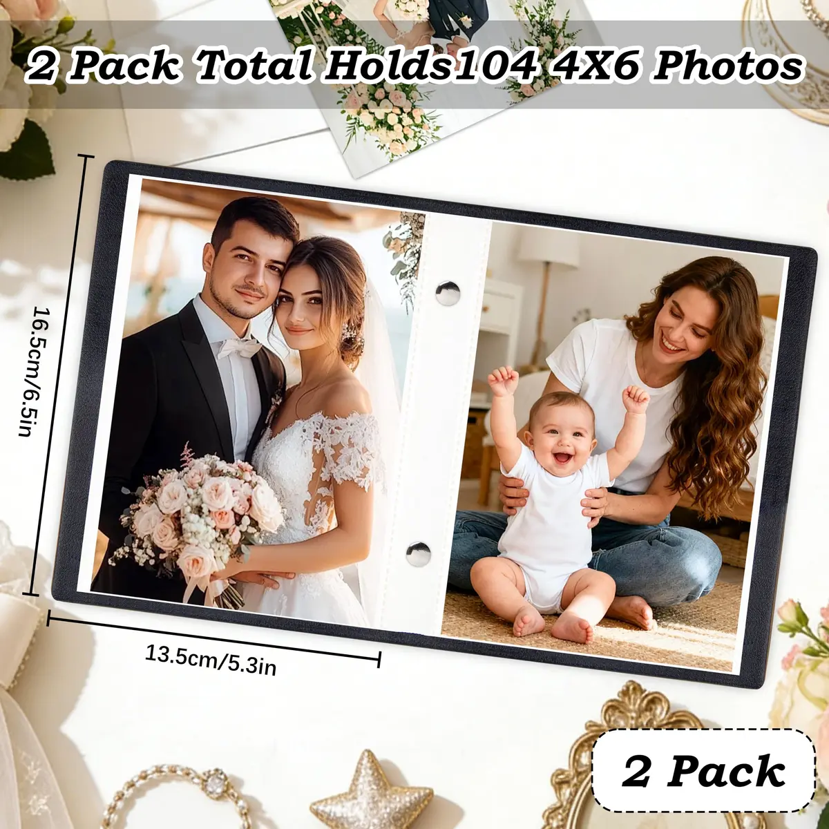 Aevdor Small Photo Album 4x6 | Holds 52 Photos, Black, Compact & Stylish - view 3