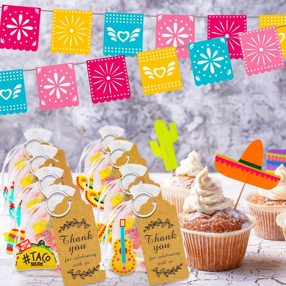 Sureio Mexican Fiesta Party Favors with Thank You Gift Tag - 54 Pcs (18 Keychains, 18 Bags, 18 Tags) - view 5