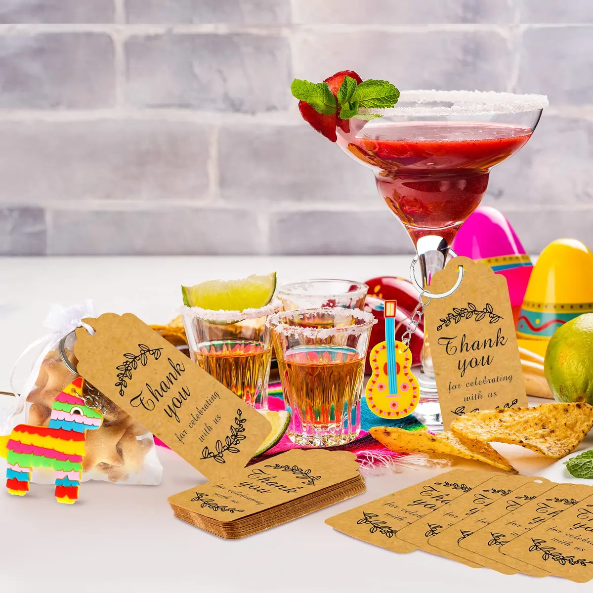 Sureio Mexican Fiesta Party Favors with Thank You Gift Tag - 54 Pcs (18 Keychains, 18 Bags, 18 Tags) - view 6