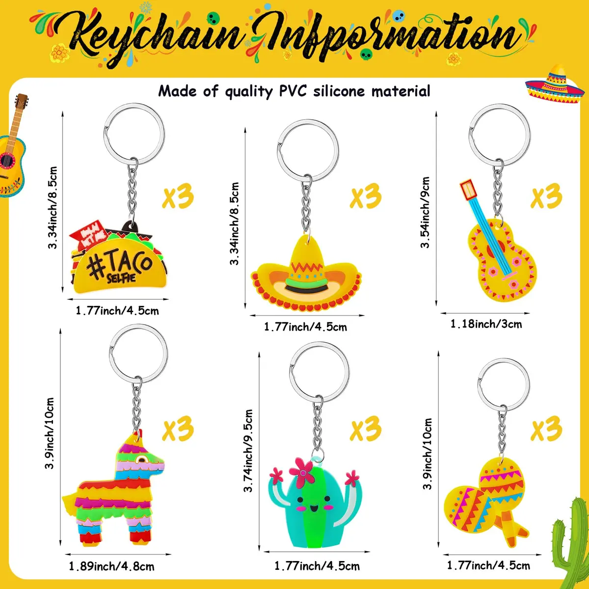 Sureio Mexican Fiesta Party Favors with Thank You Gift Tag - 54 Pcs (18 Keychains, 18 Bags, 18 Tags) - view 2
