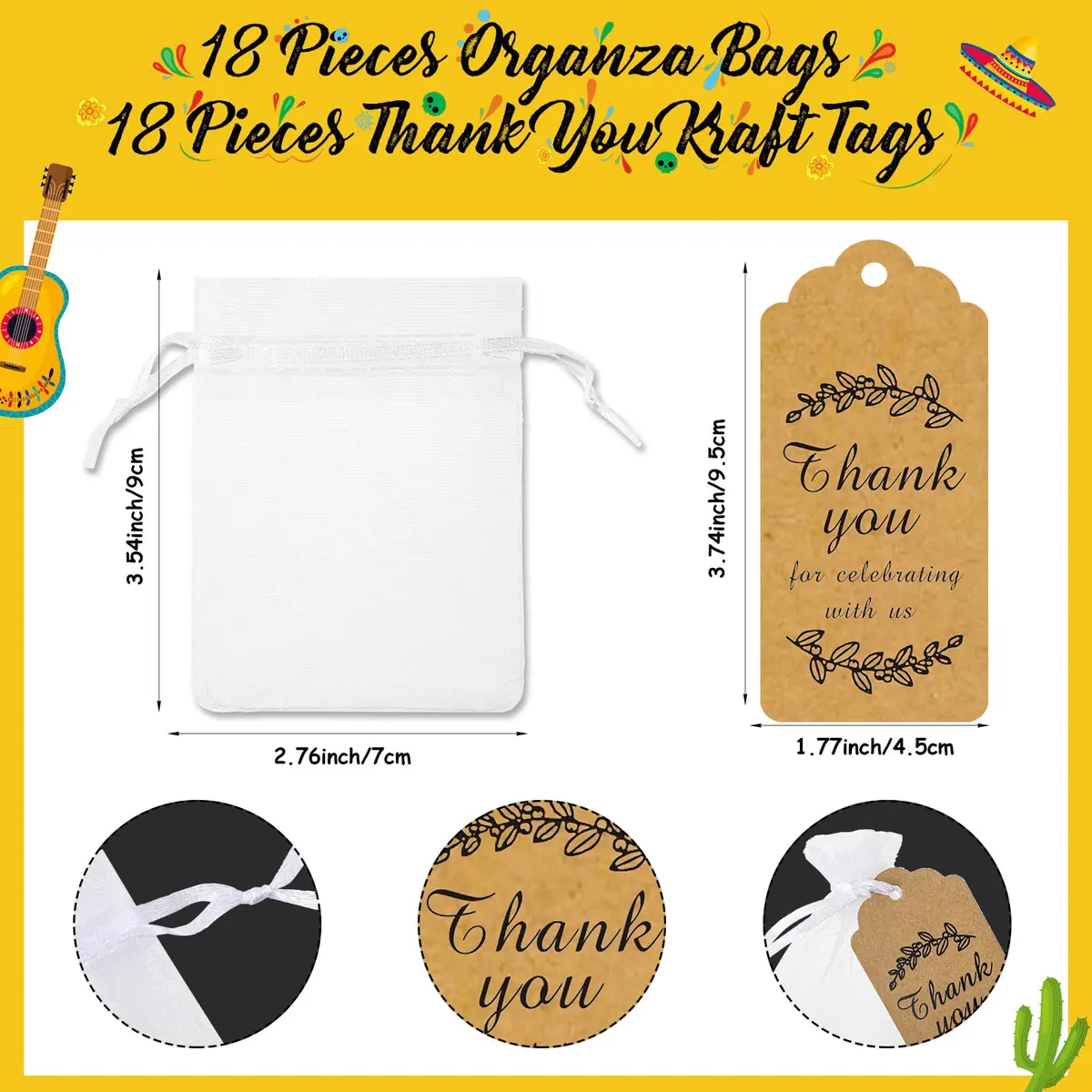 Sureio Mexican Fiesta Party Favors with Thank You Gift Tag - 54 Pcs (18 Keychains, 18 Bags, 18 Tags) - view 3
