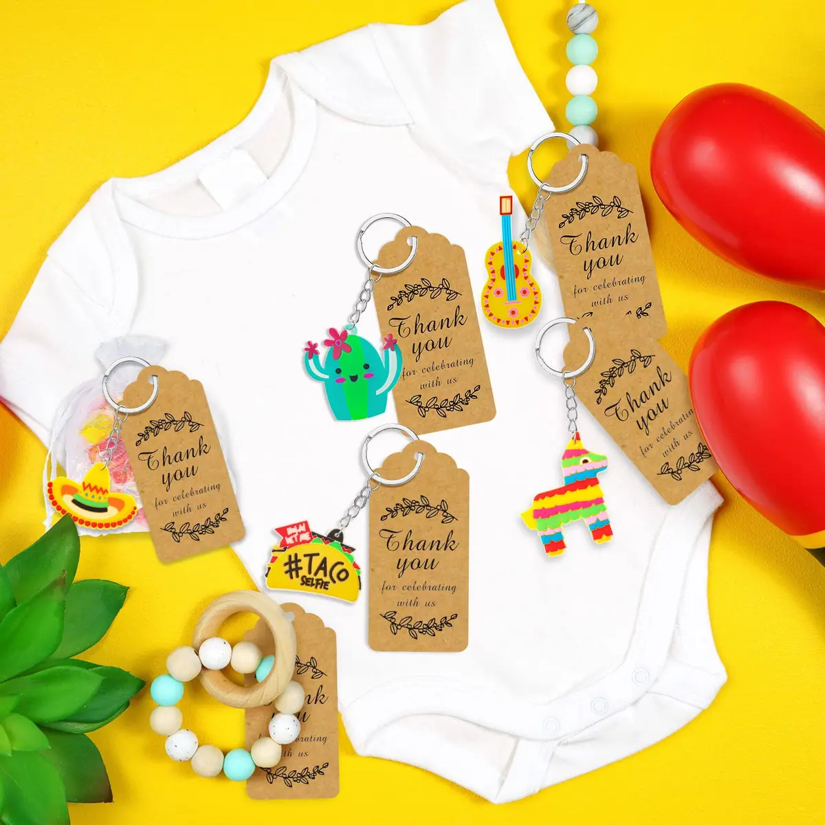 Sureio Mexican Fiesta Party Favors with Thank You Gift Tag - 54 Pcs (18 Keychains, 18 Bags, 18 Tags) - view 4