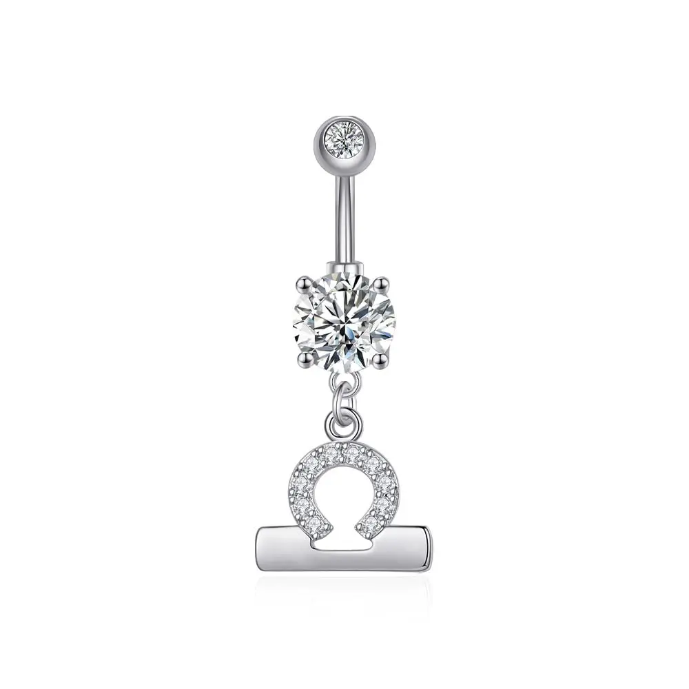 Pingyongchang Belly Button Ring 14G Libra CZ Dangle Jewelry | Surgical Steel Navel Bar for Women - main product image