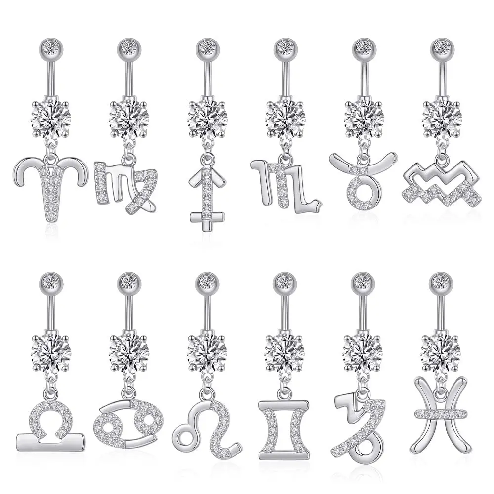Pingyongchang Belly Button Ring 14G Libra CZ Dangle Jewelry | Surgical Steel Navel Bar for Women - view 5