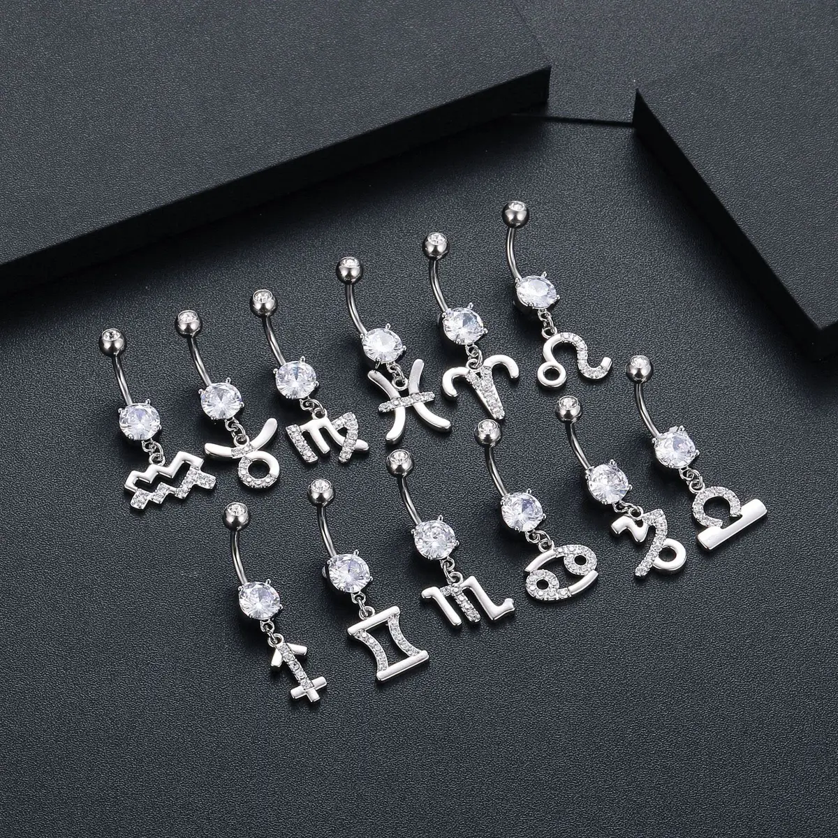Pingyongchang Belly Button Ring 14G Libra CZ Dangle Jewelry | Surgical Steel Navel Bar for Women - view 3