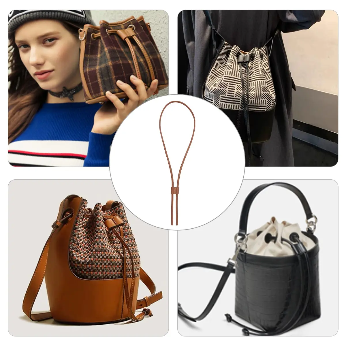 WADORN PU Leather Drawstring Purse Strap 40.1 Inch | Detachable Leather Bucket Bag Strap for DIY Bags - view 2