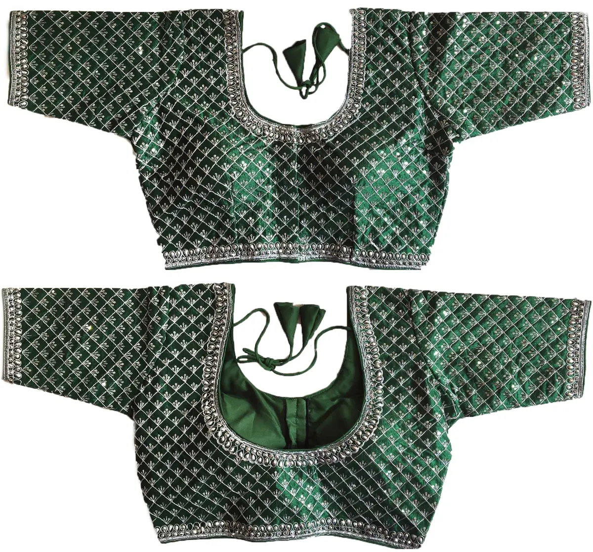 Pujia Mills Women's Blouse With Heavy Silver Jari Thread For Saree Lehenga, Green, 38 (100g) | Indian Choli for Ceremonies - view 5