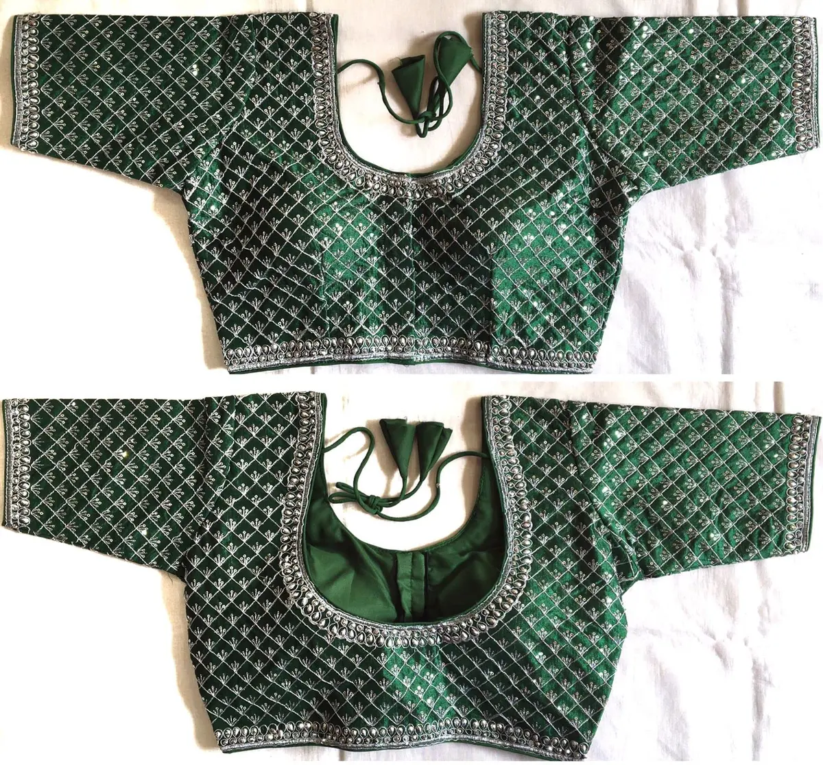 Pujia Mills Women's Blouse With Heavy Silver Jari Thread For Saree Lehenga, Green, 38 (100g) | Indian Choli for Ceremonies - view 6