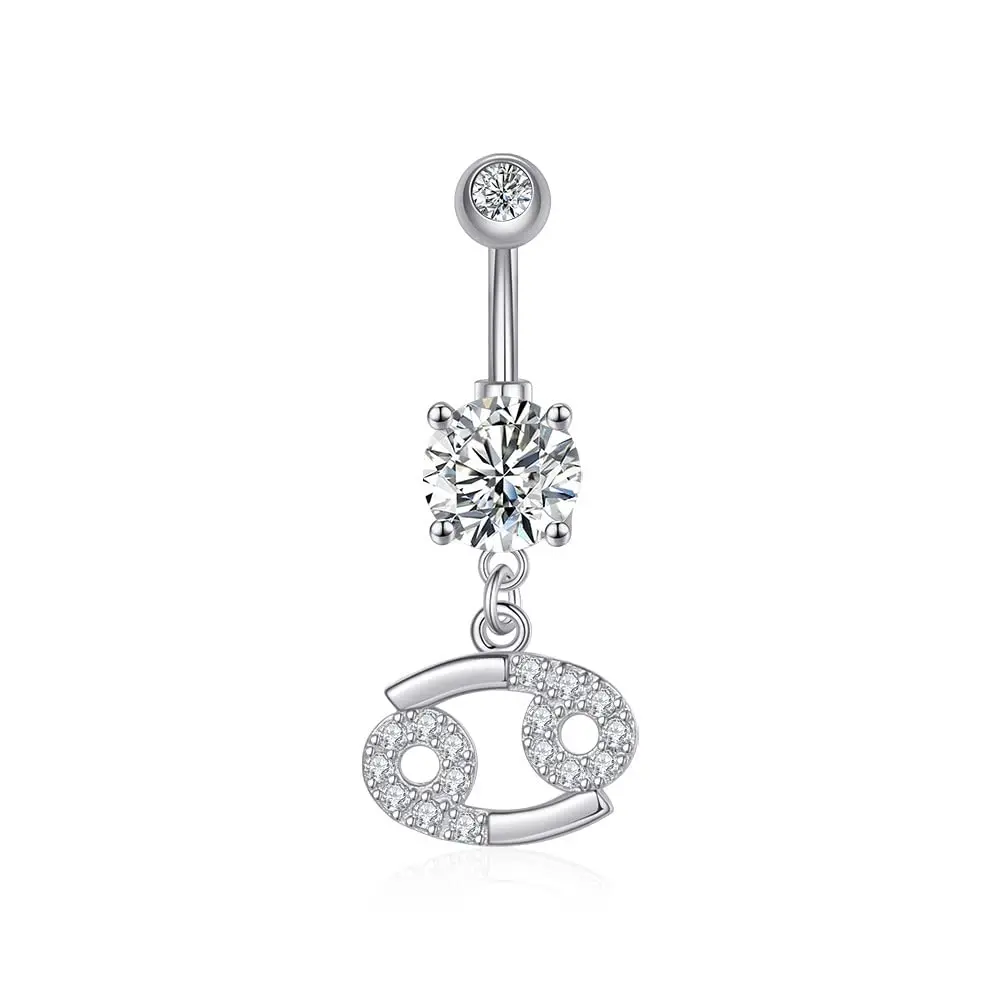 Pingyongchang Dangle Belly Button Rings 14G | Surgical Steel Navel Piercing Jewelry for Women-Cancer - main product image