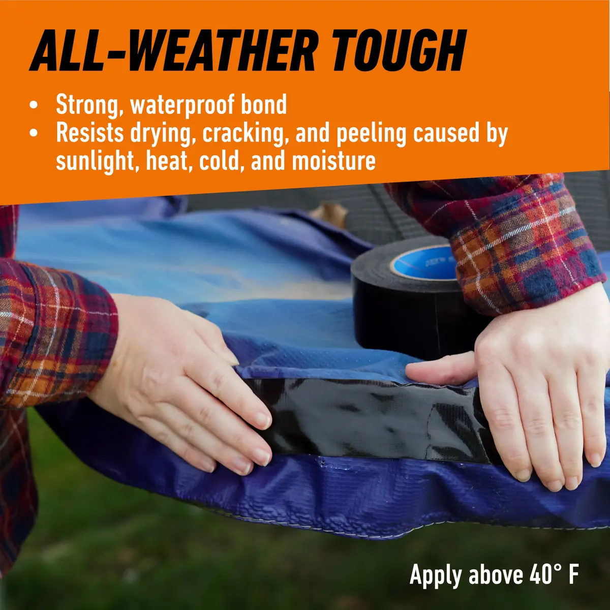GORILLA All Weather Duct Tape, Black, 1.88 in x 75 ft (2-Pack) | Waterproof & UV Resistant for Outdoor Repairs - view 5