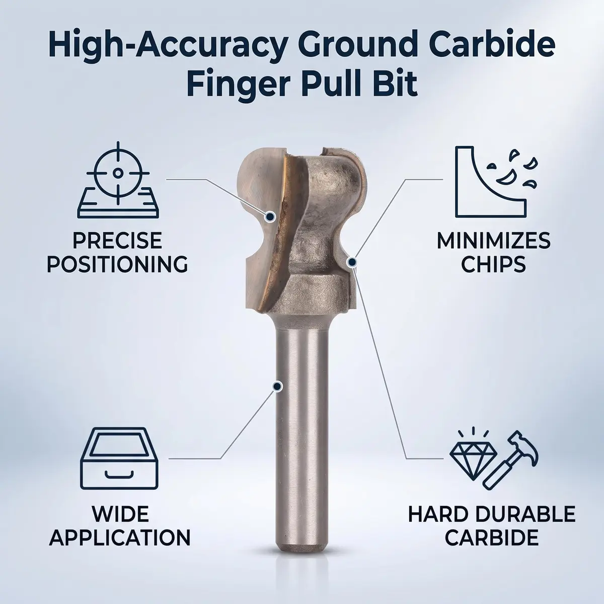 Walfront Finger Pull Bit 1/4in Round Shank Carbide Center Point Drill Bit for Drawer Pull, Cork Wood Hardwood Veneer, Slotting & Keyholes (70-120 chars) - view 3