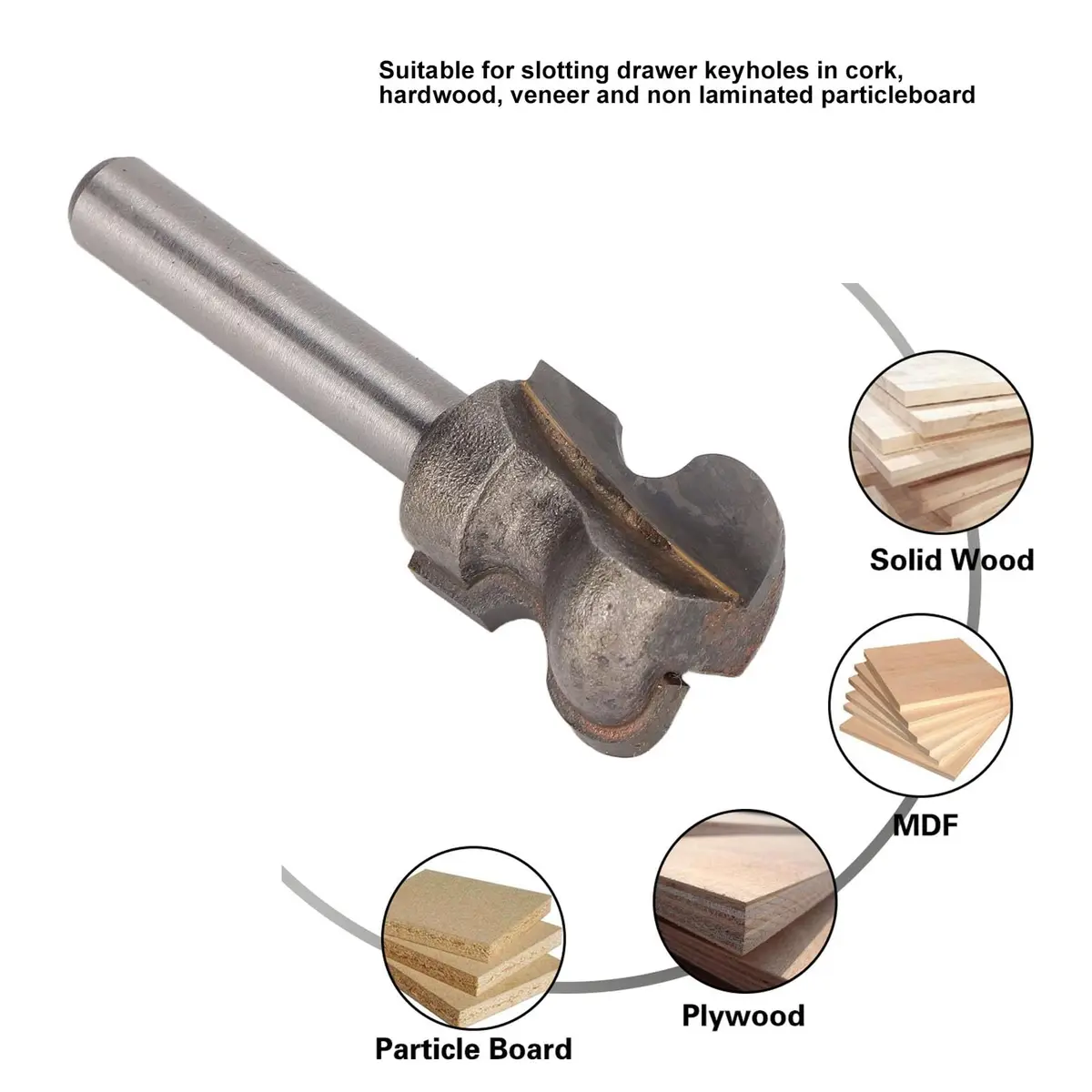 Walfront Finger Pull Bit 1/4in Round Shank Carbide Center Point Drill Bit for Drawer Pull, Cork Wood Hardwood Veneer, Slotting & Keyholes (70-120 chars) - view 2