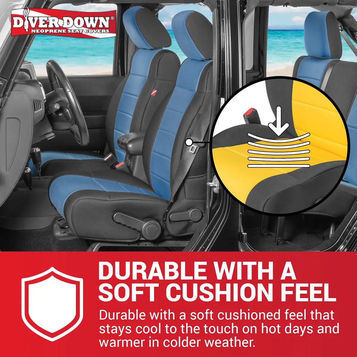 Diver Down Neoprene Seat Cover Set - Fits Jeep JK Unlimited 4-Door 2007-2018 | Custom Fit, Soft Padded Cushion Feel - view 5