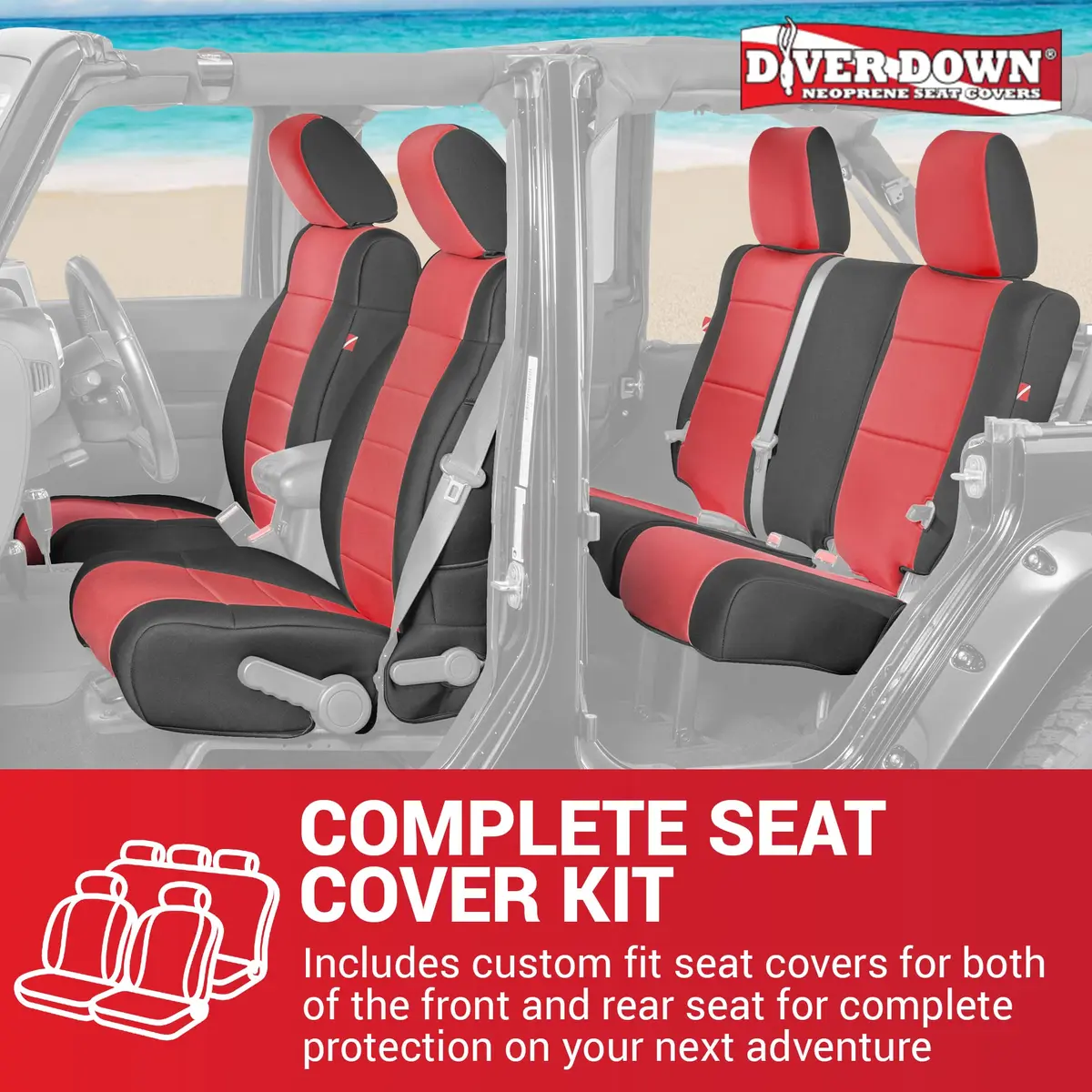 Diver Down Neoprene Seat Cover Set - Fits Jeep JK Unlimited 4-Door 2007-2018 | Custom Fit, Soft Padded Cushion Feel - view 6
