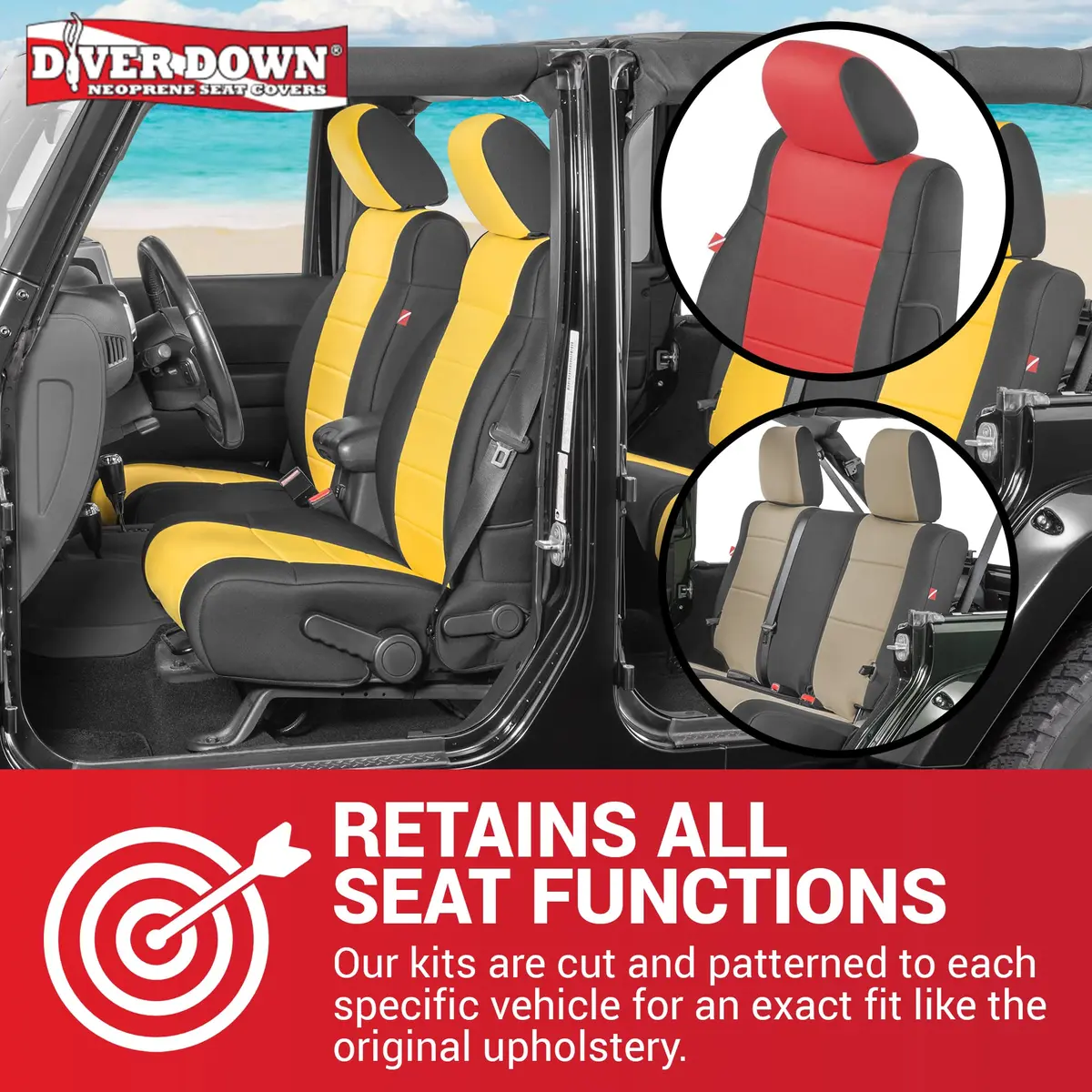 Diver Down Neoprene Seat Cover Set - Fits Jeep JK Unlimited 4-Door 2007-2018 | Custom Fit, Soft Padded Cushion Feel - view 2