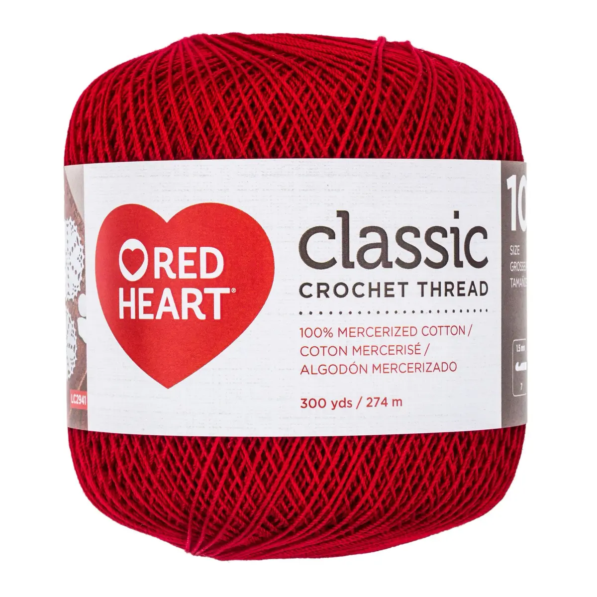 Red Heart Classic Crochet Thread Size 10 Victory Red 300 Yards (274 m) | 100% Mercerized Cotton for Doilies & Home Decor - main product image