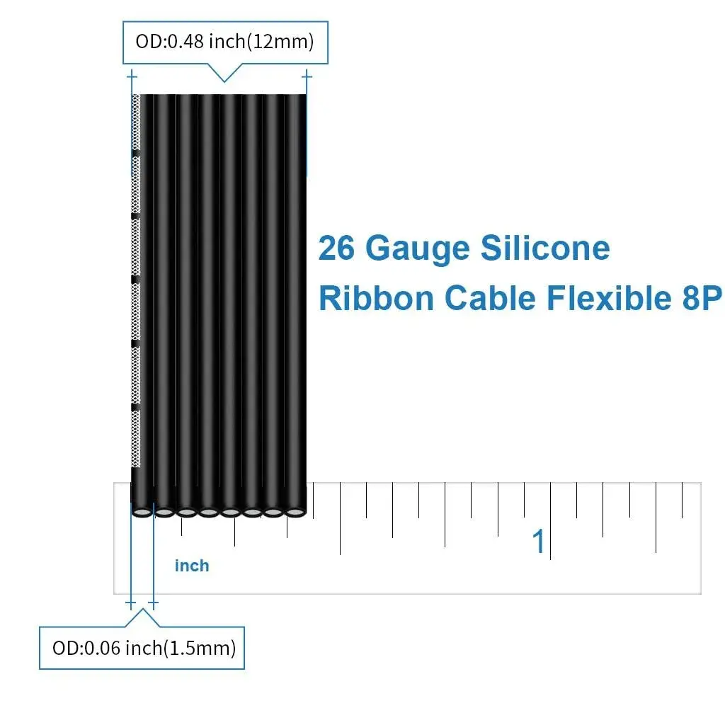 BNTECHGO 26 AWG Silicone Ribbon Cable 8P Black 50ft (15.24m) | Ultra Flexible Tinned Copper Wire for RC, Arduino, DIY - view 2