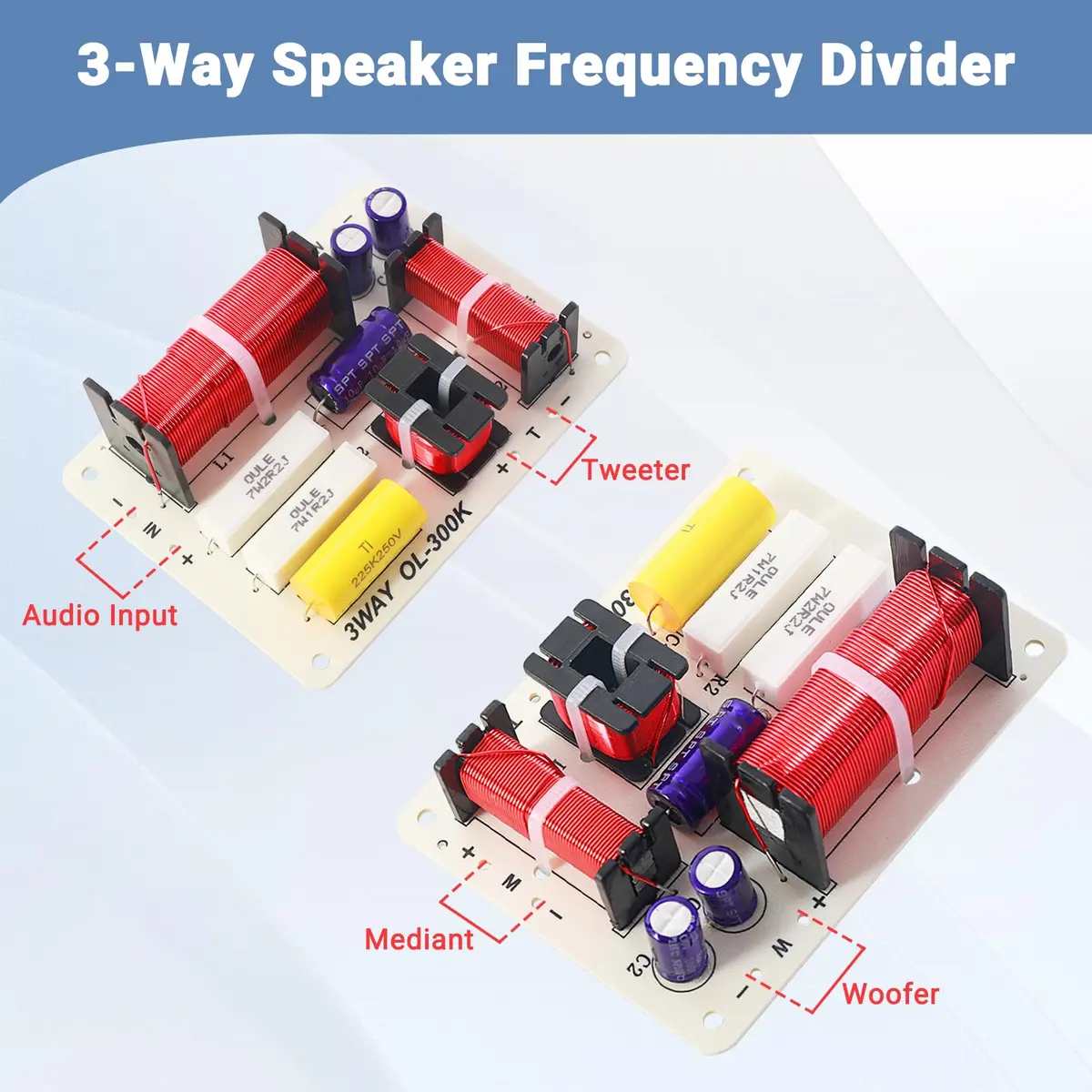 AICARS 3 Way Crossover Speaker Frequency Divider 180W (11.5 x 8.5 x 3.2cm) | HiFi Audio Crossover for Home & Car - view 3