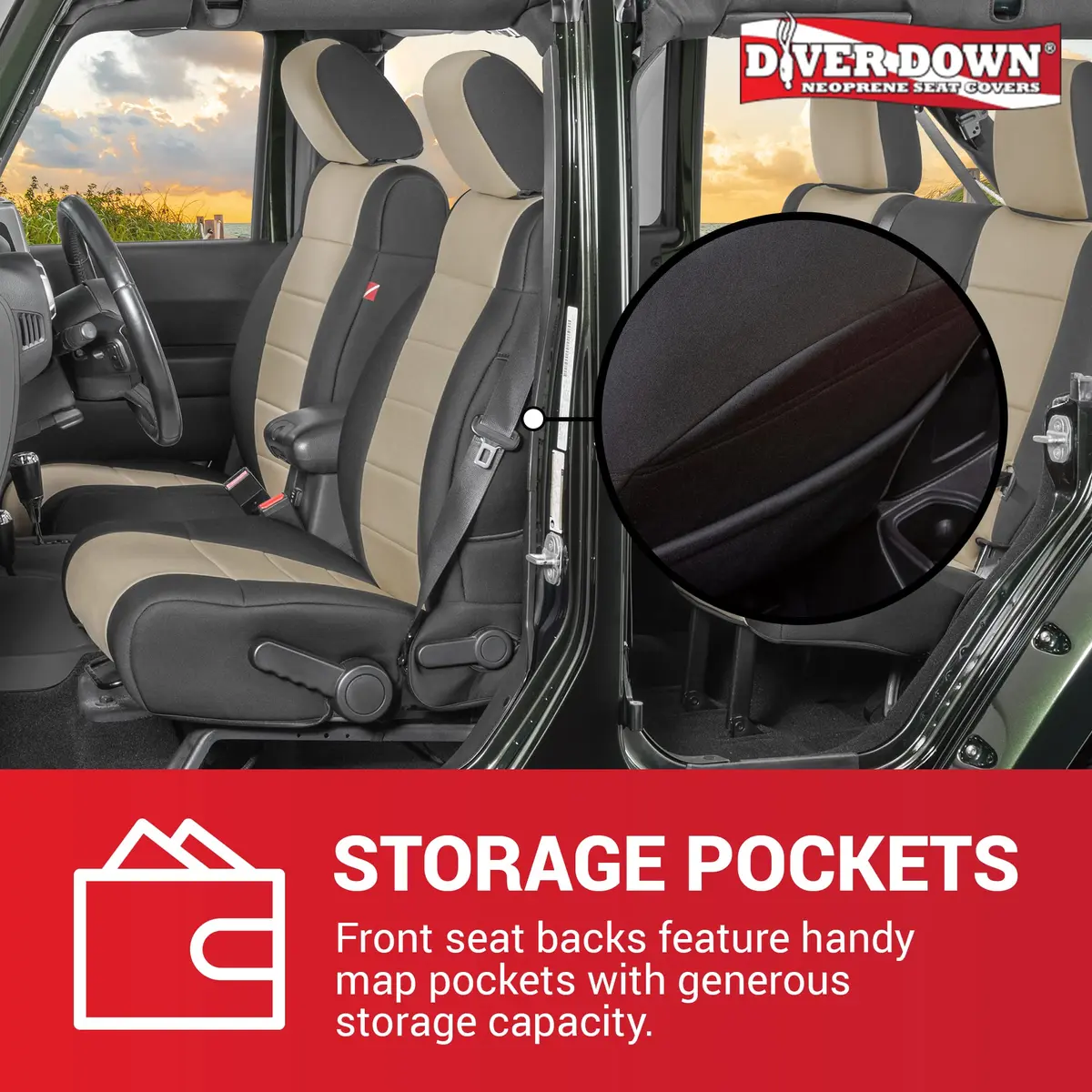 Diver Down Neoprene Seat Cover Set - Fits Jeep JK 2007-2018 Wrangler 2-Door - Custom Fit - Soft Padded Cushion Feel (Without Jeep Logo, Yellow, 13-18) - view 4